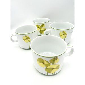 Four Vintage Denby Cups Quadrille Pattern Poppy Floral Made in Portugal 1974
